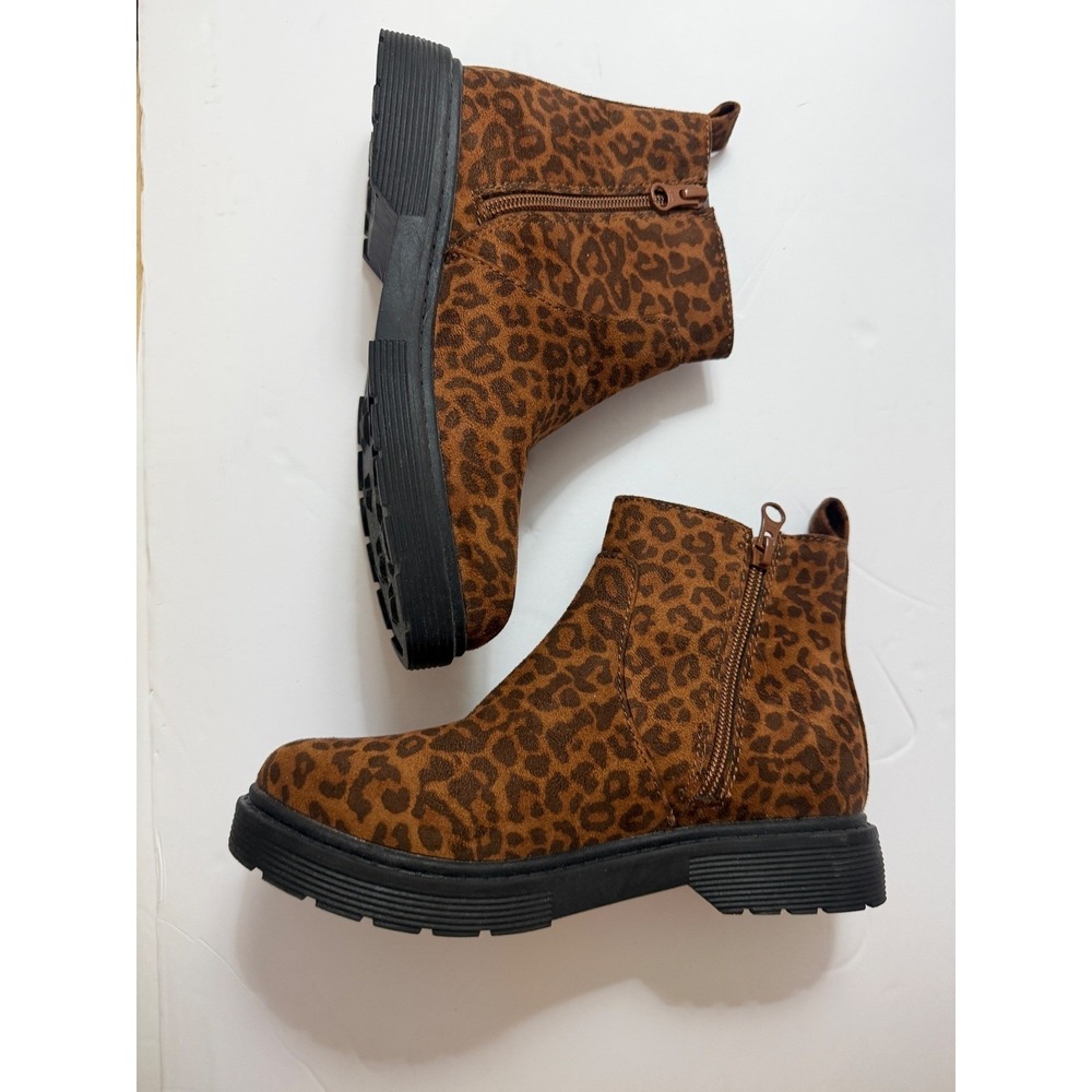 NEW Cat & Jack Kids Leopard Print Ankle Boots Brown Black Lug Sole Size 3
